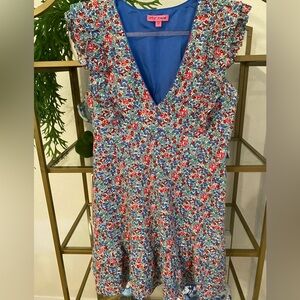 Betsey Johnson Lavish Villa  floral dress ruffles and button trim pre worn XXL